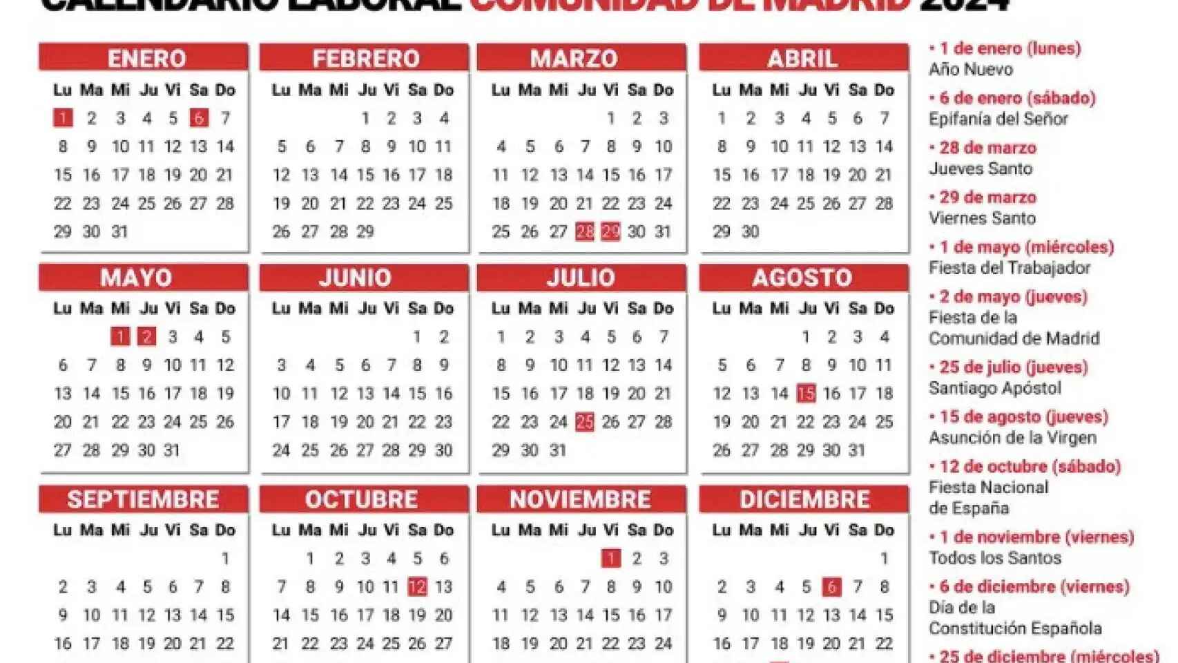 Así Es El Calendario Laboral De Madrid Para Este 2024: Fiestas Y Puentes