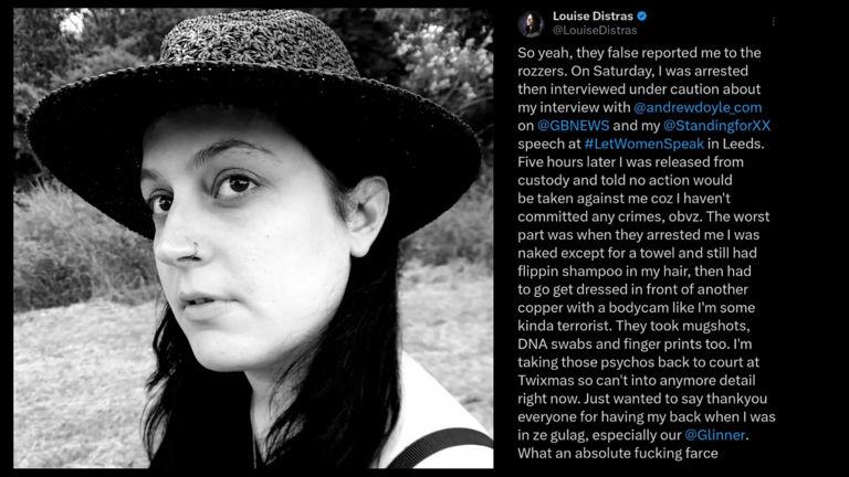 who is louise distras? british singer arrested over 'trans-rights extremists' comments