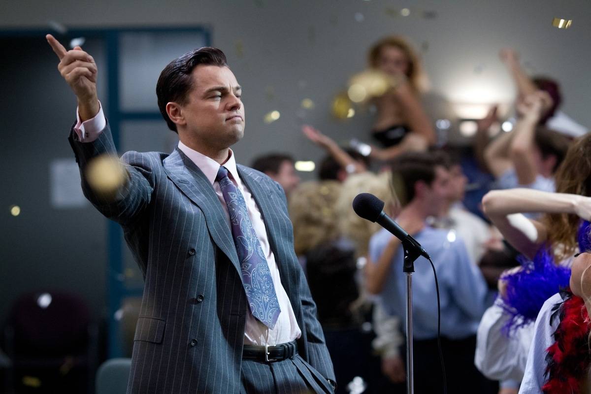 <p>Leonardo DiCaprio, Margot Robbie, Jonah Hill, and more starred in Martin Scorsese's 2013 biopic, <i>The Wolf of Wall Street</i>. The movie tells the story of a stockbroker named Jordan Belfort in New York City who goes down the wrong path by committing corruption and fraud.</p> <p><i>The Wolf of Wall Street</i> earned five Academy Award nominations including Best Picture, Best Director, and Best Actor. The real Jordan Belfort thought DiCaprio was spot-on throughout his entire performance.</p>