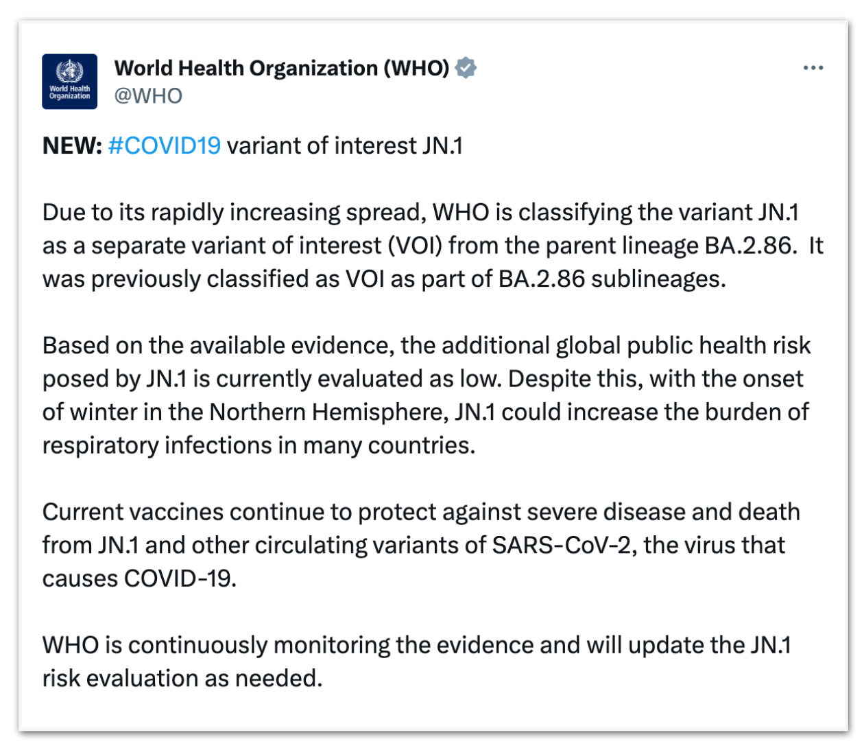 OMS Classifica Variante JN.1 Do Coronavírus “de Interesse”