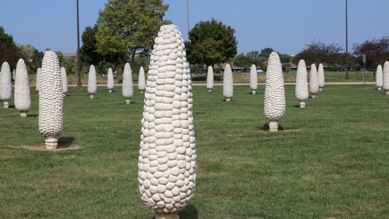 <p>Not used as a way of showcasing the summer and winter solstices in England but instead, a field of giant corn cobs, Cornhenge, officially titled <em>Field of Corn (with Osage Oranges </em><span><em>Trees),</em></span> in Dublin pays homage to Sam Franz and Ohio’s agriculture. Working with Ohio State University, Franz helped to create several varieties of hybrid corn, and the 109 cobs were carefully placed on the land that was used. Fashioned to look exactly like the Corn Belt Dent varietal, each six-foot-tall cob offers a different perspective on the three individual ones used as reference. </p>