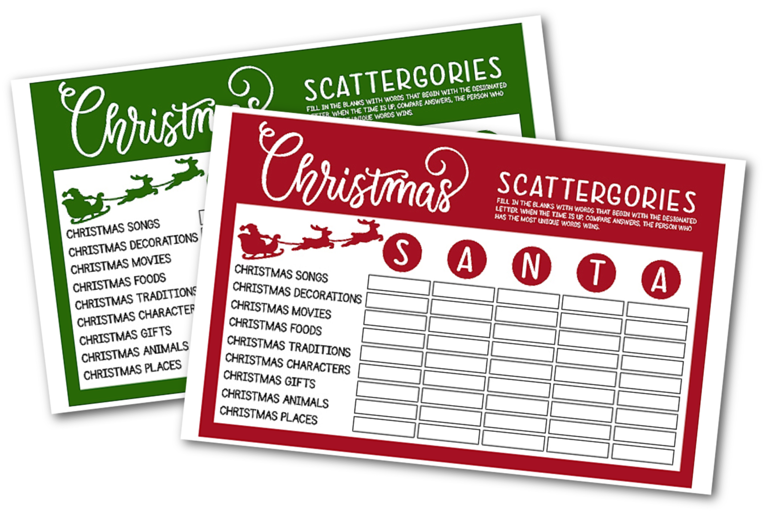 Christmas Scattergories Game (Free Printable) for Christmas Scattergories Free Printable Pdf