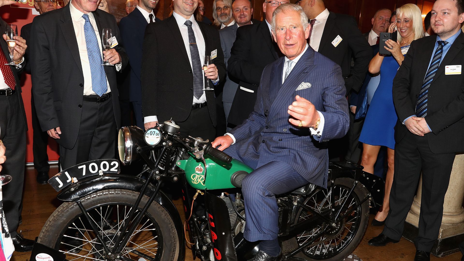 <p>                     For the 500th anniversary of the Royal Mail service, the then-Prince Charles was more than happy to sit on an old-fashioned motorbike that had been used to deliver telegraph messages. Surrounded by an adoring crowd, it looked as though the Prince was quite enjoying himself on the vintage vehicle.                   </p>
