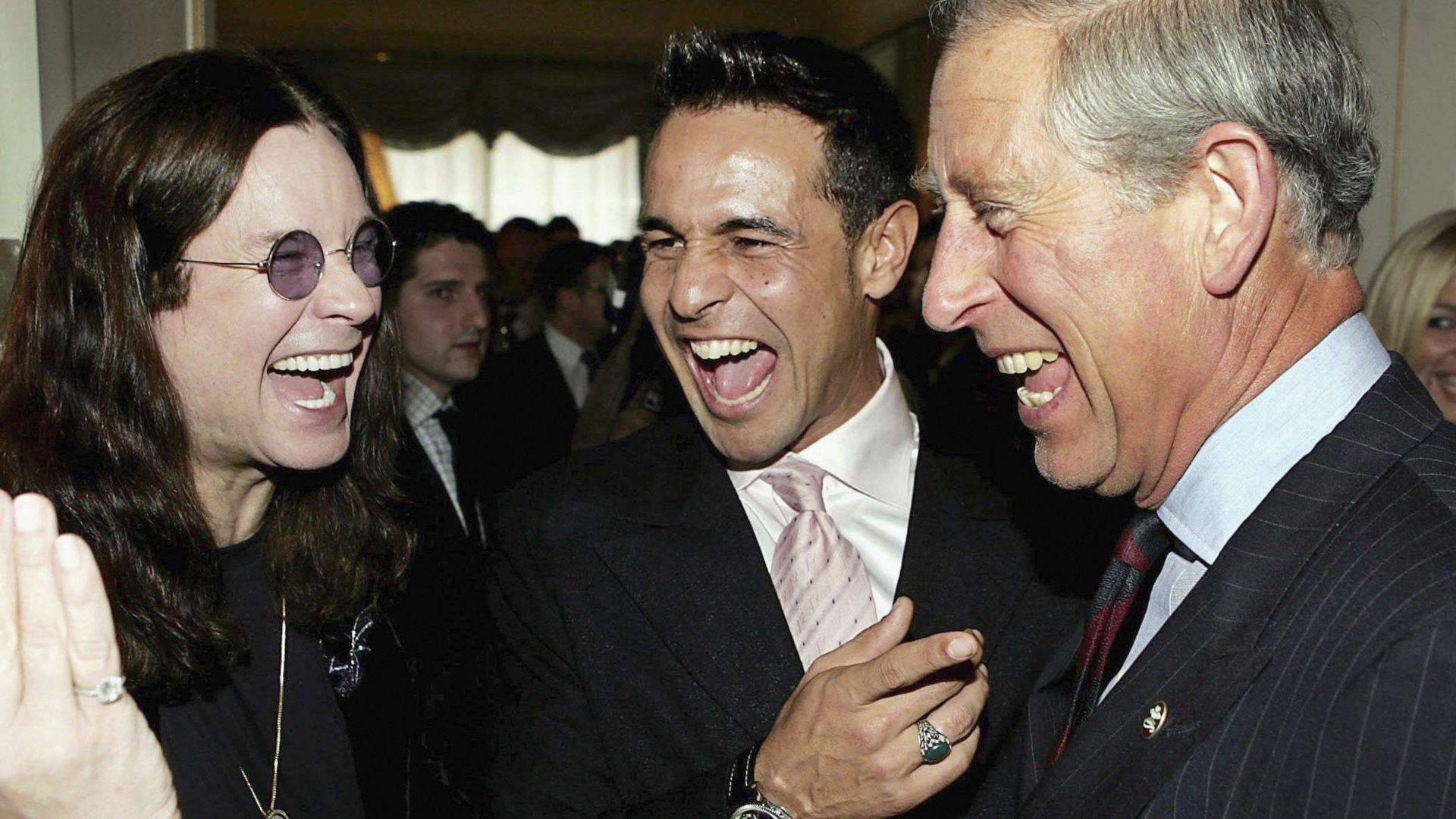 <p>                     In a shot taken in 2006 at an event marking the Prince’s Trust's 30th birthday, King Charles is seen laughing his head off with Black Sabbath frontman Ozzy Osbourne, as well as singer Chico. The King and Ozzy reportedly get along very well with the King sending Ozzy a bottle of scotch after his infamous quad biking incident.                   </p>