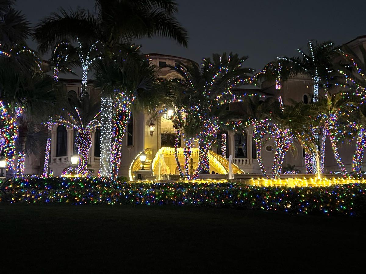 Lights at the Eustace mansion in Hutchinson Island. Heritage Ridge North