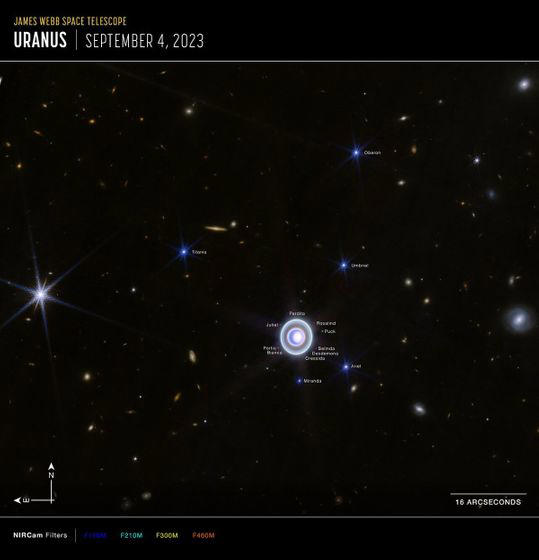 美しく輝く「天王星の環」をジェイムズ・ウェッブ宇宙望遠鏡で撮影した新たな画像をNASAが公開