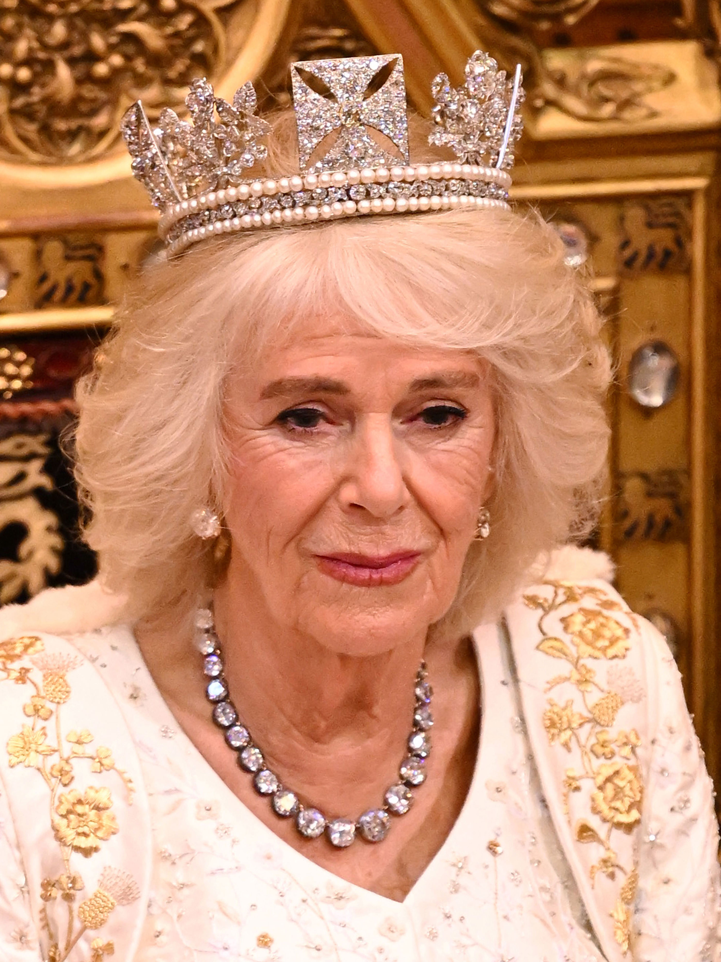 Queen Camilla Dazzles In Queen Elizabeth II's Most Recognizable Royal ...