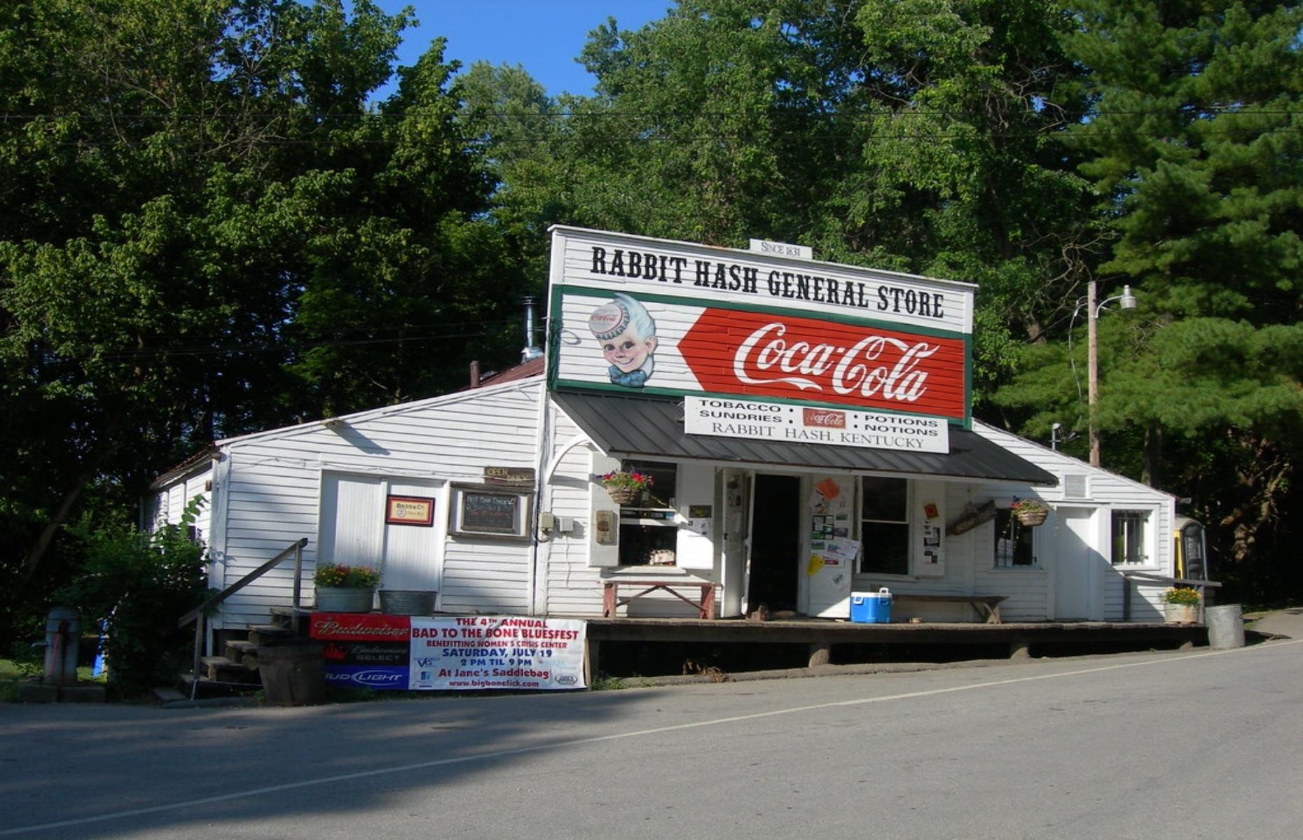 <p>The historic hamlet of Rabbit Hash on the Ohio River is a small but perfectly formed microcosm of Americana, named on the US National Register of Historic Places for its old tumbledown wooden buildings dating back more than 200 years. One of the most atmospheric is the Rabbit Hash General Store (pictured), generally considered the oldest example of its kind in the state, with a large front porch that still serves as a local focal point.</p>  <p>Noted for its humor, a dog is the town's ceremonial mayor.</p>