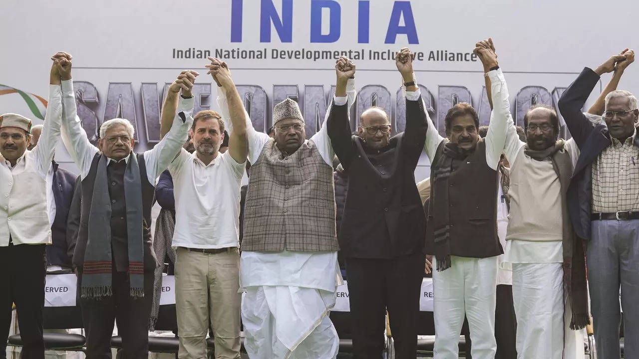 'save democracy': india bloc leaders stage protest over mass suspension of mps