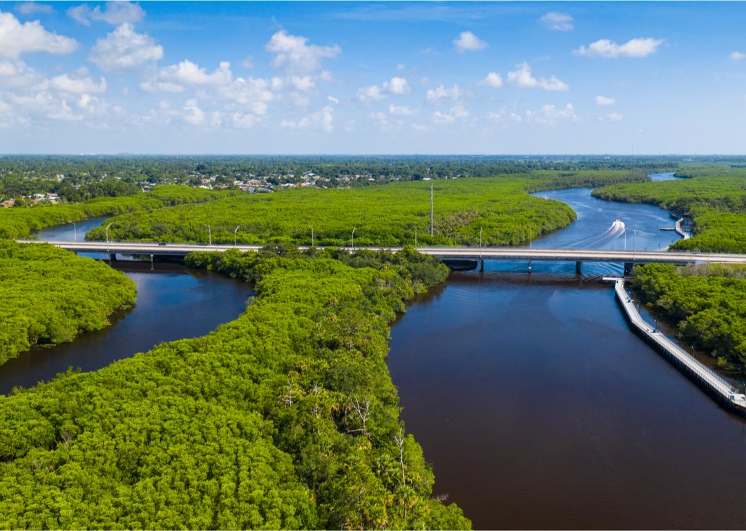 <p>Population: 3,739</p>  <p>North River Shores sits on the banks of the North Fork St. Lucie River in Martin County. Among the attractions for residents are <a href="https://www.northrivershoresfl.org/">four waterfront neighborhood parks and a private boat ramp</a>, all readily accessible in this low-population town.</p>