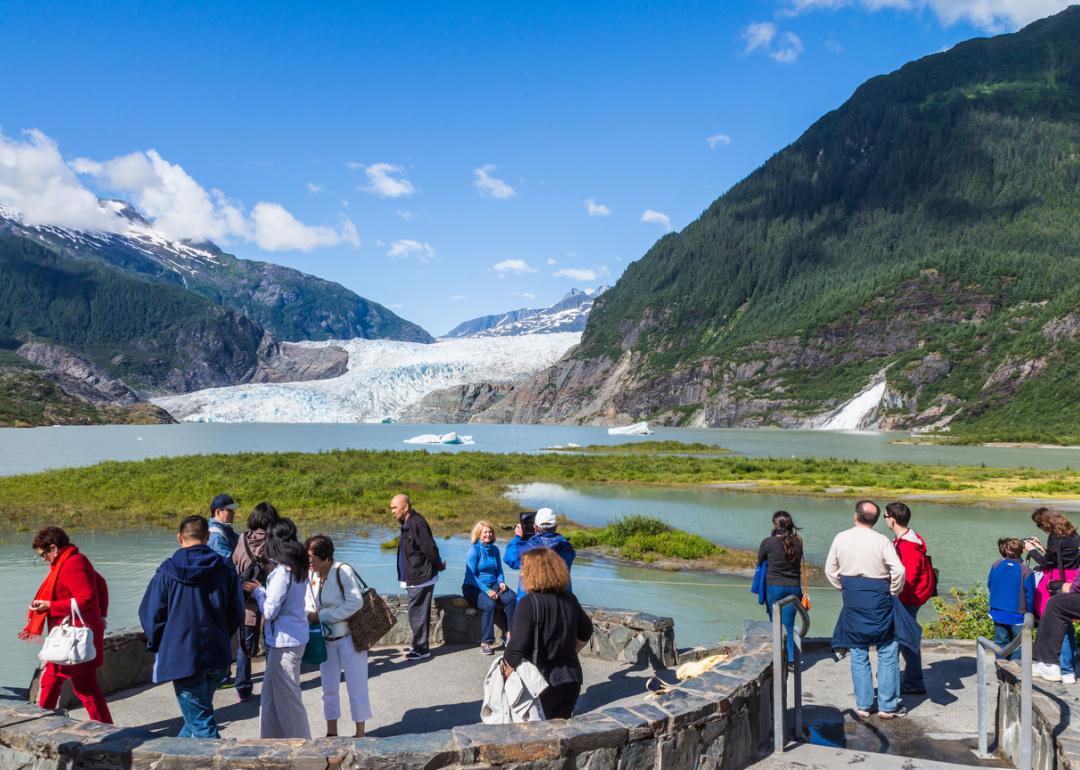 <p><a href="https://www.alaska.org/detail/mendenhall-glacier">Mendenhall Glacier</a> is one of Southeast Alaska's grandest glaciers, punctuated by waterfalls, icebergs, and lush forests that make it a world-class nature trip. Nearby, guests can also check out an <a href="https://www.atlasobscura.com/places/the-upsidedown-forest-of-glacier-gardens">upside-down forest</a> in Mendenhall Valley, flipped upside down by a disgruntled landscaper named Steve in 1985.</p>