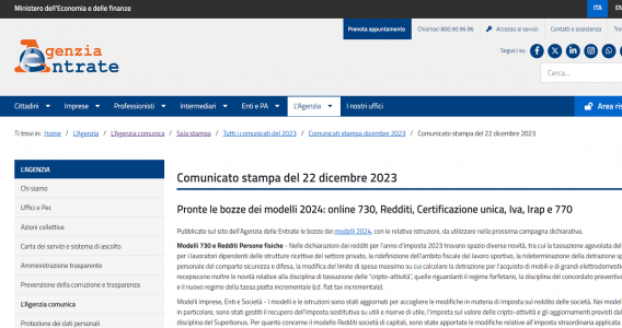 Modello 730, Redditi E CU 2024, L’Agenzia Delle Entrate Pubblica Bozze ...