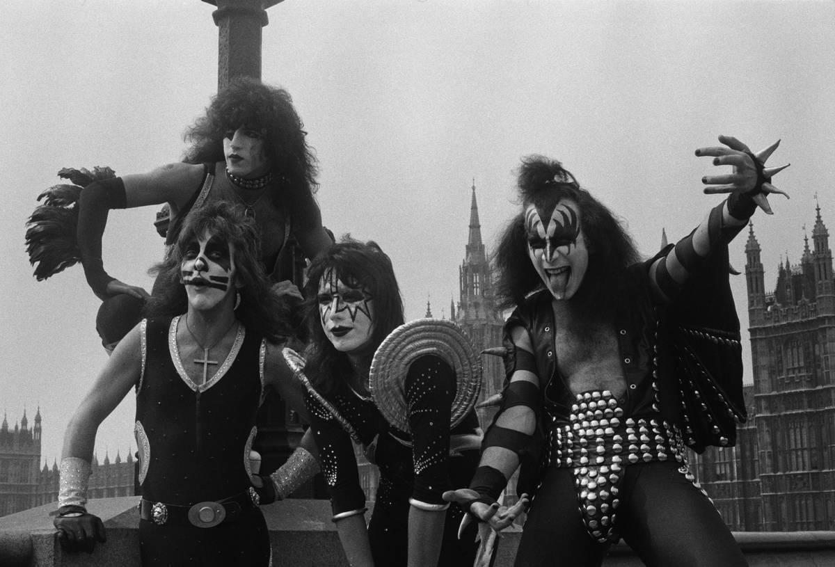 <p>In 1973, four men decided to form a little rock band called Kiss. Little did they know, but the New York group was about to become mega-stars in the music scene. Paul Stanley, Peter Criss, Gene Simmons, and Ace Frehley were unlike any band out there. </p> <p>They were theatrical, with costumes, painted faces, and even fire breathing! As their popularity grew, Kiss saw their fanbase stretch overseas. Here, we see them posing in front of The Palace of Westminster in London.</p>