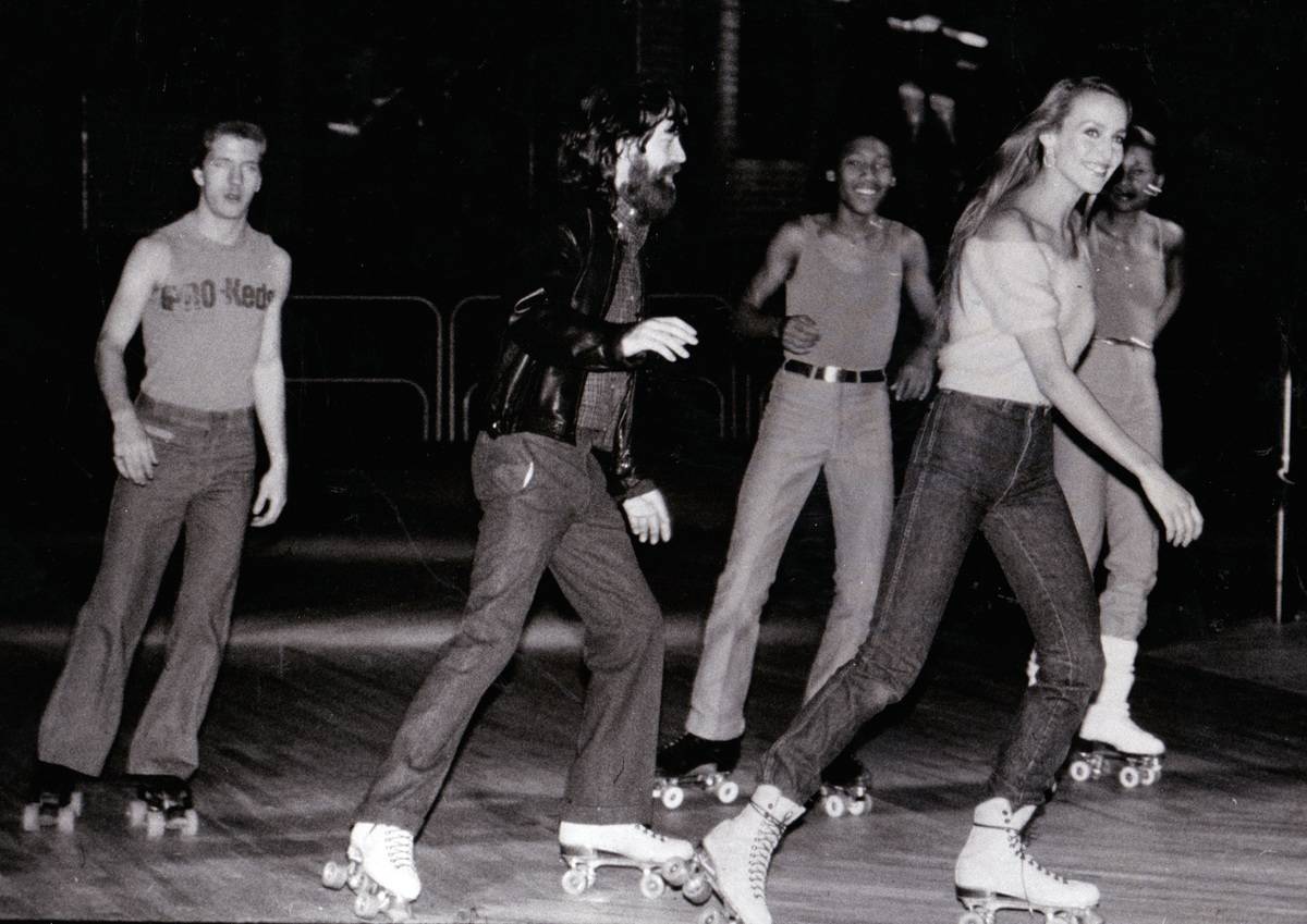 <p>Mick Jagger has had a career spanning over five decades. </p> <p>While they're not together anymore, Mick Jagger and Jerry Hall were quite the couple for some time. Here, we see them having some fun at a skating rink.</p>