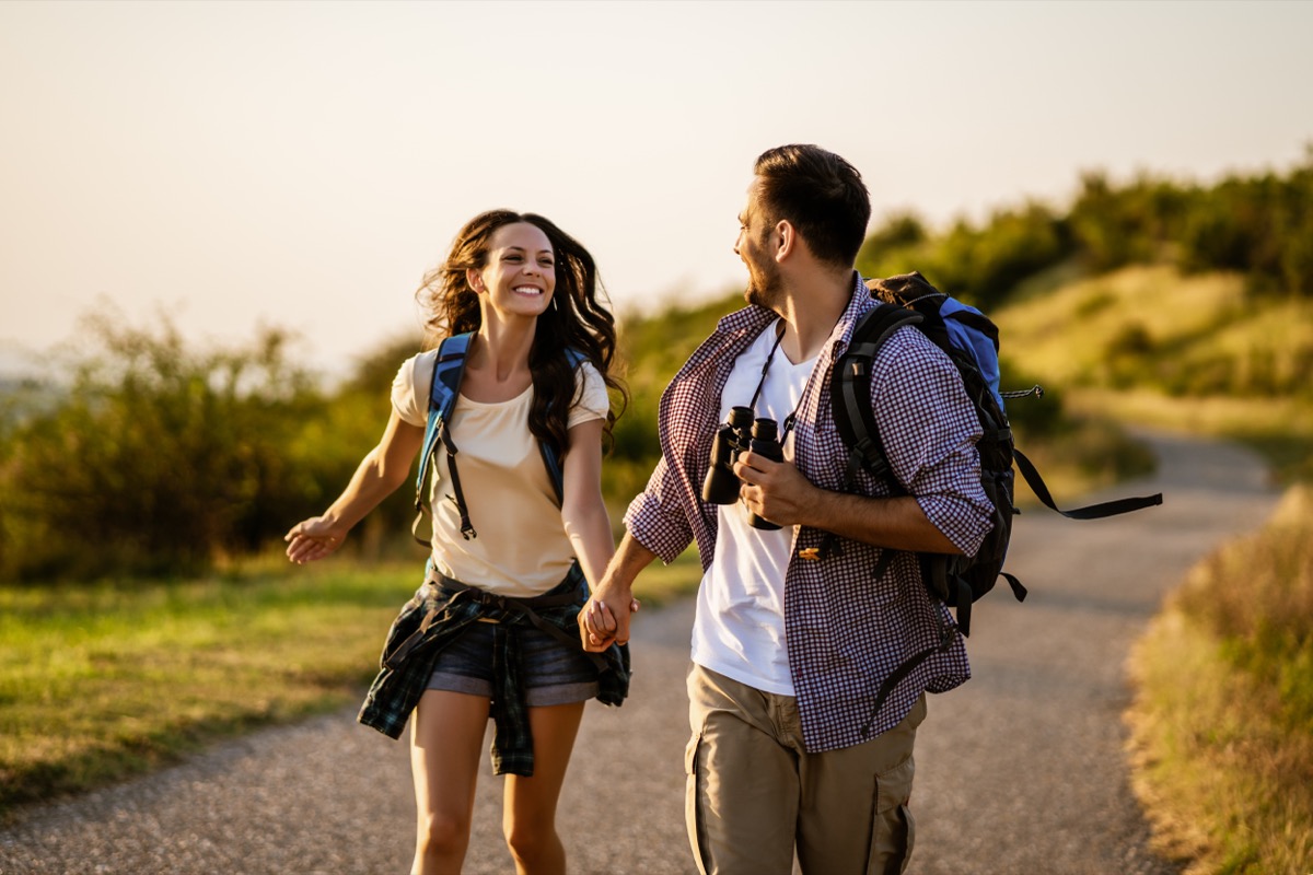 <p>Spending time outdoors is another weekend activity that's popular among the happiest people. That's no coincidence—time spent in nature may actually be a major contributing factor to their rosy outlook, research suggests.</p><p>In fact, a <a rel="noopener noreferrer external nofollow" title="The Beyond-Human Natural World: Providing Meaning and Making Meaning" href="https://www.ncbi.nlm.nih.gov/pmc/articles/PMC10298307/">2023 study</a> notes that "compared to the control groups, participants who had been assigned to spend more time in nature or to simply notice how the everyday nature encountered in their daily routine made them feel reported higher levels of meaning in life." In many people, this enhanced feeling of meaning contributes to an increased feeling of happiness.</p><p>"Going for a nature walk along a trail or in a park can be incredibly refreshing," Prihandito agrees. "It offers a unique chance to truly disconnect from the hustle of everyday life and ground yourself in the present moment."<p><strong>RELATED: <a rel="noopener noreferrer external nofollow" href="https://bestlifeonline.com/feel-calm-without-meditation/">10 Ways to Feel Calm and Happy (That Aren't Meditation)</a>.</strong></p></p>