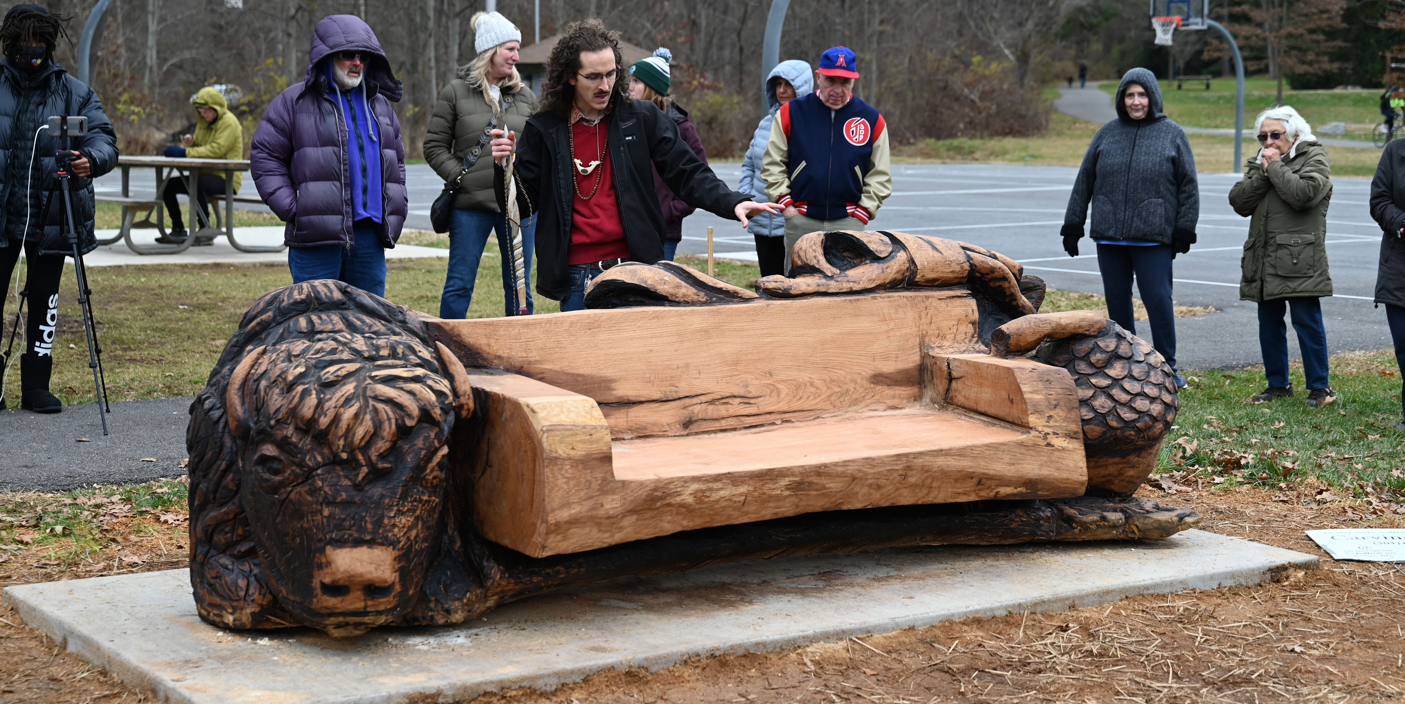 a 300-year-old tree was cut down in md. a wood sculptor transformed it.