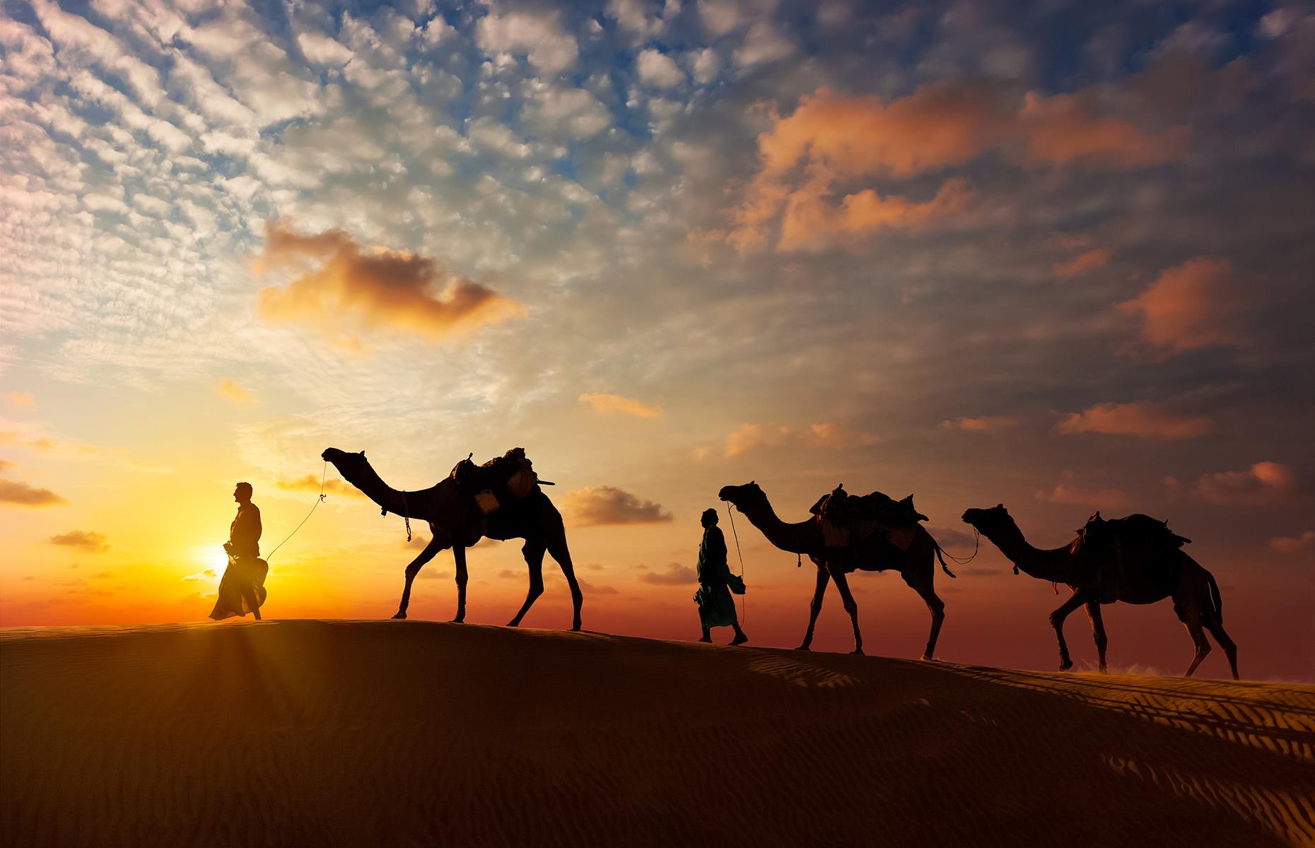 <p>This arid region covers 77,000 square miles of sand dunes and open skies and is fringed by gorgeous Rajasthani cities like Jaisalmer and Jaipur. The best way to see the Thar Desert is on an overnight camel trek with a local tour operator.</p>  <p>You'll trek for a couple of hours before stopping at an open-air camp, where you'll enjoy traditional entertainment, a serious Rajasthani feast, and then overnight under the millions of stars.</p>
