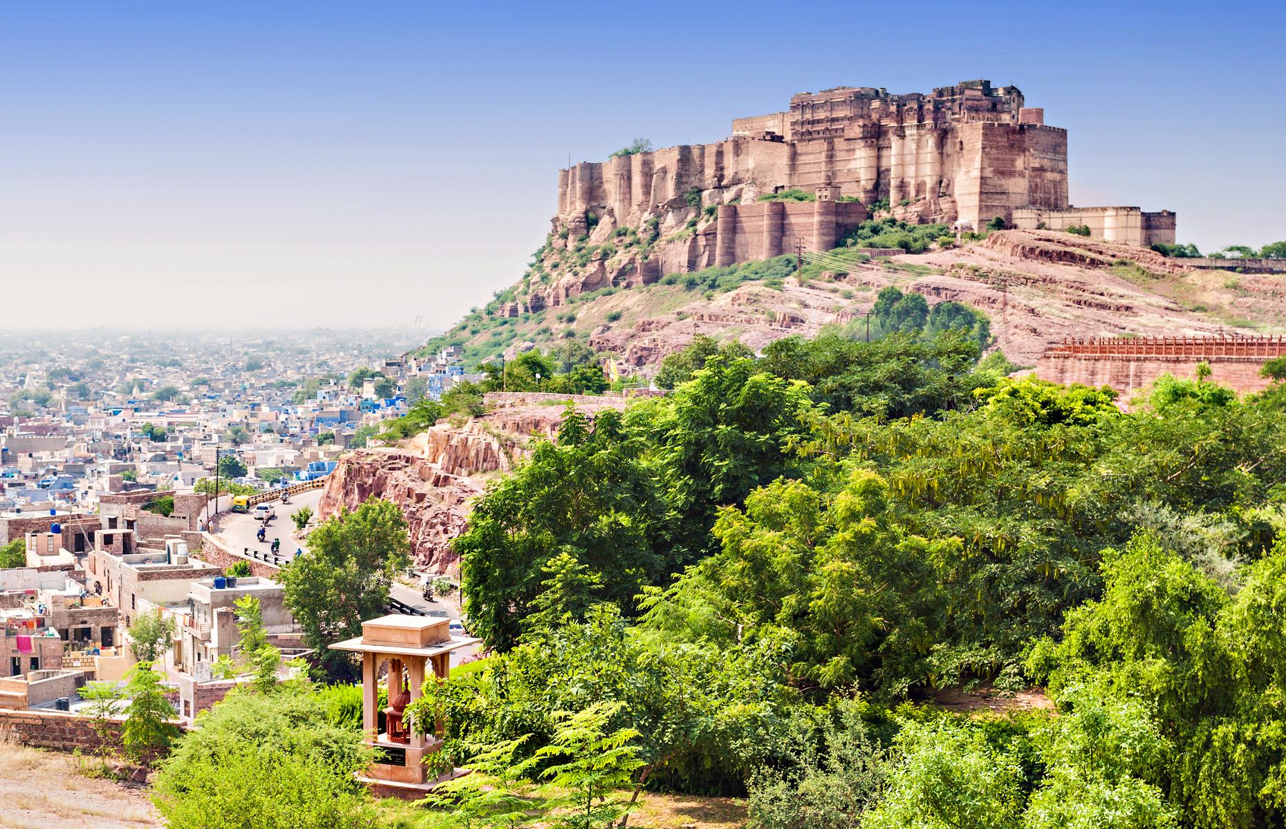 <p>The sprawling 15th-century Mehrangarh Fort dominates the skyline of Jodhpur and is one of India’s largest palaces. Other must-sees in this desert city include the blue houses of the labyrinthine old city and the grand Umaid Bhawan Palace.</p>