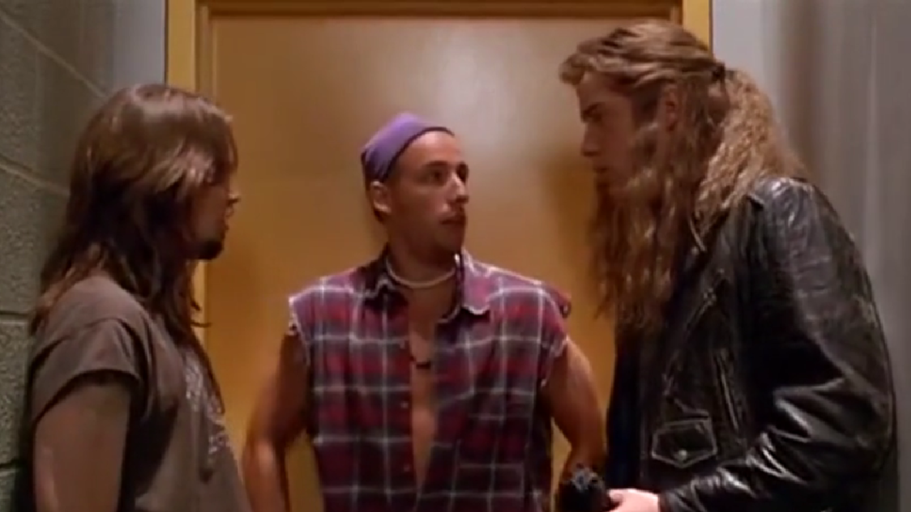 <p>                     <em>Airheads</em> starred Brenden Fraser, Steve Buscemi, and Adam Sandler as the Lone Rangers in <em>Airheads, </em>a comedy film about a band that hijacks a radio station to play their music. Sandler delivers some hilarious one-liners here, but my favorite is when they're hiding in a closet, and his character says, "I don't wanna go to jail; I'm fragile" in the softest, most hilarious way.                   </p>