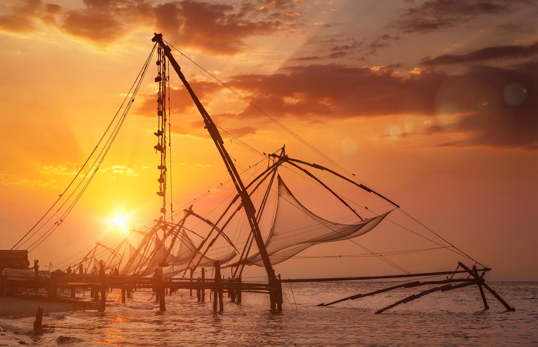 <p>This charming old spice port has a historic fort, India's oldest European church (St Francis), fragrant spice markets, and a clutch of plush hotels. But it's Kochi's striking fishing nets dotted along the harbor that are its most famous and photographed sight.</p>  <p>These giant hammock-like contraptions were introduced by Chinese traders more than 400 years ago and are still used by local fishermen. Watch them rise and dip as the sun sets on the Arabian Sea.</p>