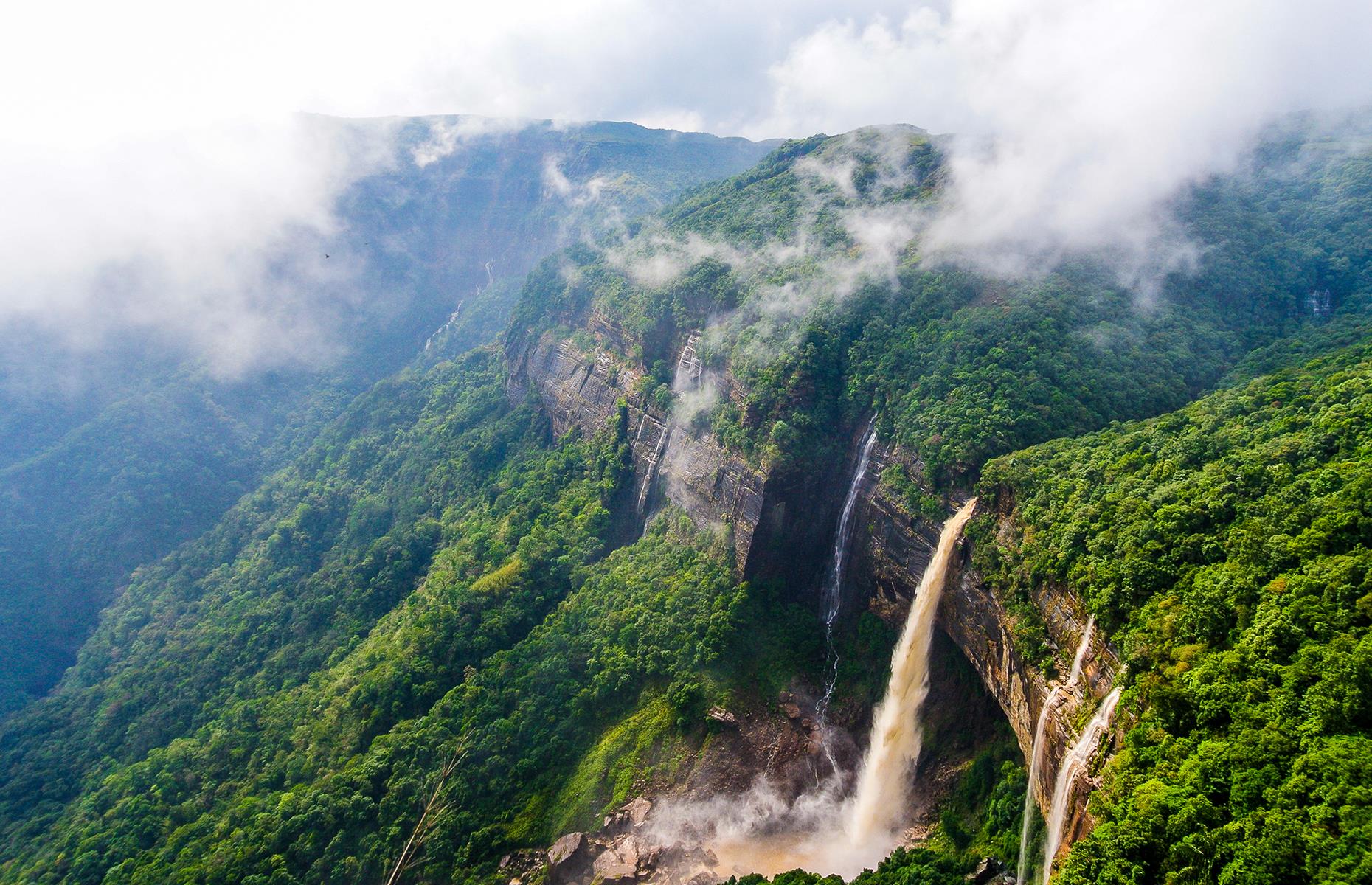 <p>These magnificent falls are where rainwater collected on a small plateau tumbles down over precipitous cliffs that reach 1,100 feet. It's the highest plunge waterfall in India and is at its strongest from December through February after the rainy season.</p>  <p>The beautiful falls have a bleak folktale attached to them about an unfortunate woman who, after her daughter was murdered by her husband, was tricked into eating her remains and eventually ran off the edge of the cliff where the water now flows.</p>