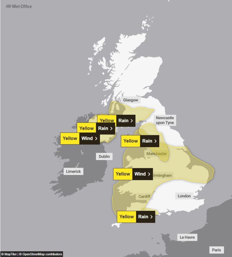 Met Office Issues Heavy Rain And Strong Winds Warning For UK