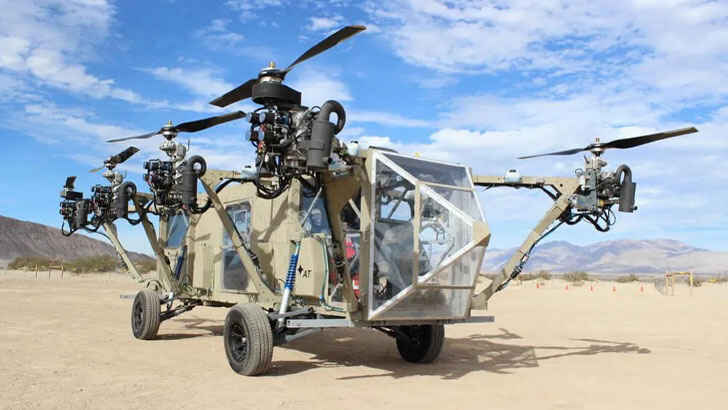 <p>If tearing through a desert at 70 miles per hour isn’t quite exciting enough for you, then the Black Knight Transformer might just be your thing. This unique vehicle is a hybrid of a helicopter and truck, capable of soaring to heights of up to 10,000 feet. Although its initial concept was introduced in 2012, the vehicle has undergone extensive development since then. If you’re the type who would rather fly than drive, the Black Knight Transformer may be the perfect choice for you.</p>