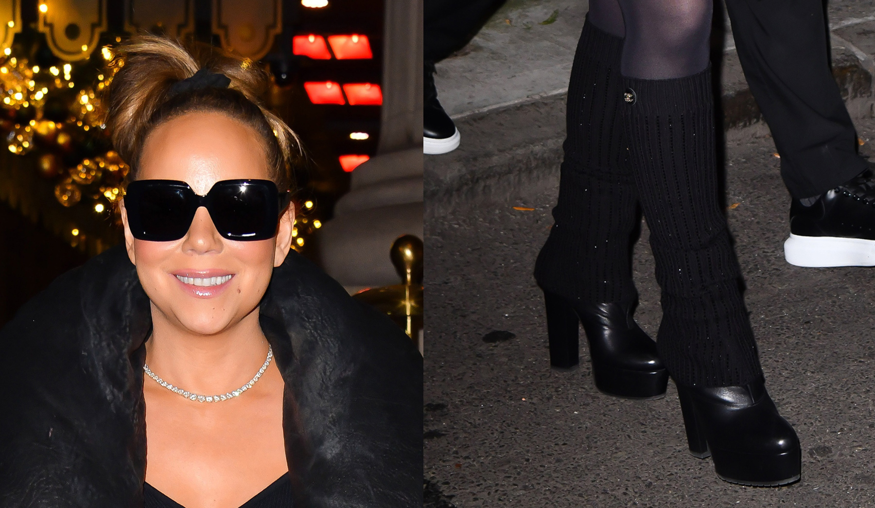 Mariah Carey Cozies Up in Black Leather Knee-High Boots & Knitted ...