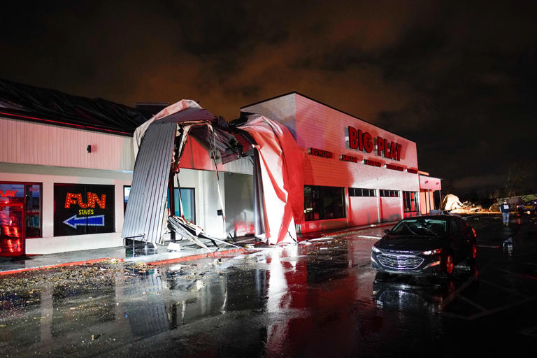 A tornado damaged Big Play Entertainment Center at 460 W. Main Street in Hendersonville, Tenn., Saturday, Dec. 9, 2023.