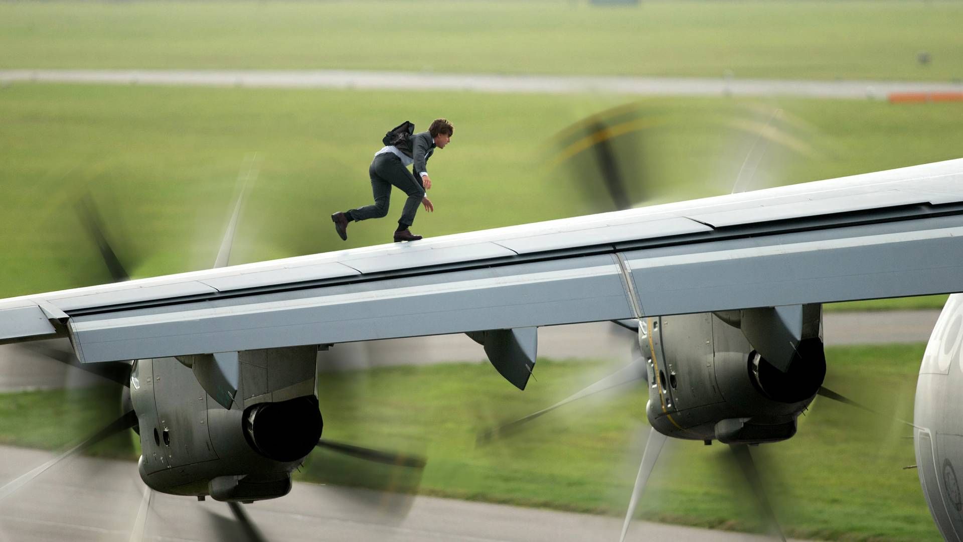 <p>                     Tom Cruise's stunts don’t get much bigger than his plane scene in Mission: Impossible – Rogue Nation. Playing IMF agent Ethan Hunt, the sequence sees him hanging onto the side of an Airbus A400M as it takes off, before flying to 1,000 feet at high speed. And yes, of course, Cruise actually did the stunt himself with just a wire attached to the side of the plane and special contacts to protect his eyes. Another amazing fact about this moment too is that Cruise didn’t just perform the stunt once, he did it eight times.                   </p>