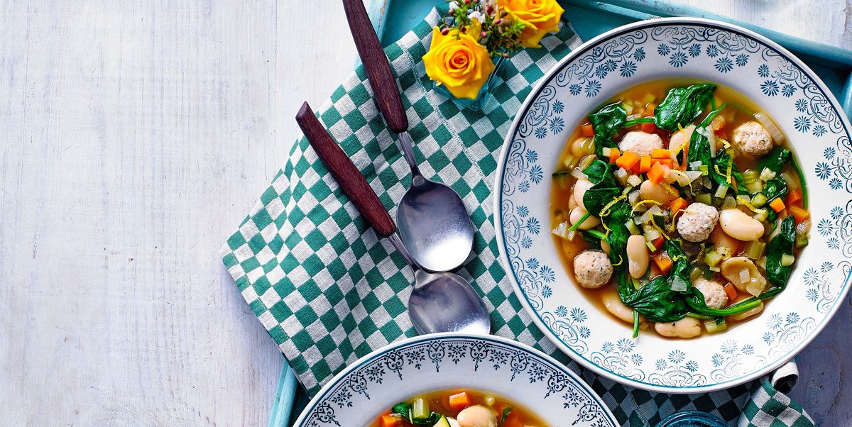 chicken meatball, butter bean and spinach soup recipe