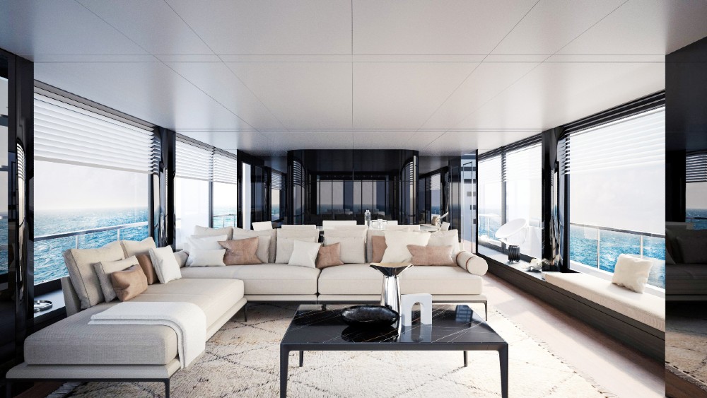 <p>Architect Roberto Palomba has been designing houses for decades. His Milan-based studio, Palomba Serafini Associati, includes the Italian Consulate in Detroit, home décor and even tableware, among its past projects. His first yacht is the <a href="https://robbreport.com/motors/marine/amer-41-explorer-superyacht-cool-innovations-1234794265/">Amer</a> F100, which features a unique “Glass Cabin” as the main salon. It was designed in partnership with Ludovica Serafini. “My aim was to change some standard boat elements to create something completely different,” Palomba told <em>Robb Report</em> during the yacht’s world debut at the Cannes Yachting Festival. “Certainly, our perspective offers a fresh look, an architectural vision rooted in the world of architecture and interior design, translated into the realm of yacht design.” The Glass Cabin is an architectural glass box that encases the main salon and formal dining area with windows that are larger than other yachts with similar dimensions. The garden creates openness, light and a continuous connection with the sea. Continuing the theme, reflective surfaces are used on the walls and ceiling across all social areas to bring more light in, while stairs joining the main deck to the bridge are topped by more glass, opening the heart of the yacht to blue skies.</p>