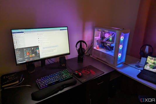 Gaming PC setup with RGB and monitor and keyboard