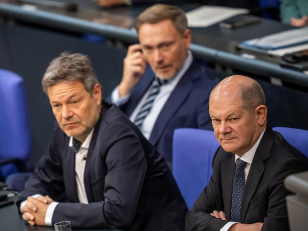 Scholz, Lindner und Habeck bei der Haushaltsdebatte im Bundestag