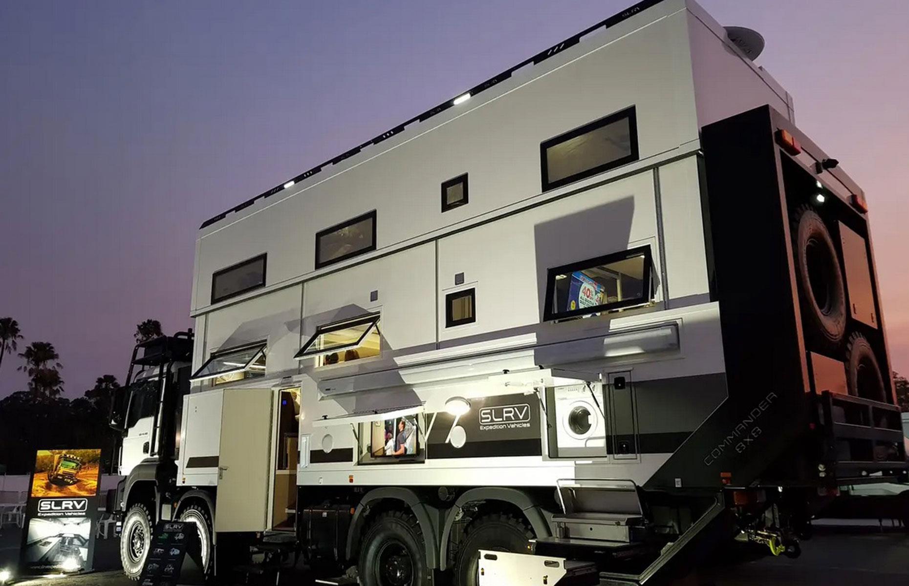 <p>A family of eight planning an epic adventure exploring Australia's remotest areas ended up commissioning this mammoth motorhome from Gold Coast firm <a href="https://slrvexpedition.com.au/">SLRV Expedition Vehicles</a> in 2017.</p>  <p>The luxury RV maker had a challenge on its hands creating an extra-large high-end motorhome that could cut it in the Australian Outback, where the terrain can be treacherous and weather can range from blistering heat to dust storms and cyclones.</p>