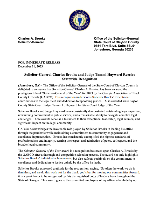 FOR IMMEDIATE RELEASE Clayton County Board of Commissioners Office of