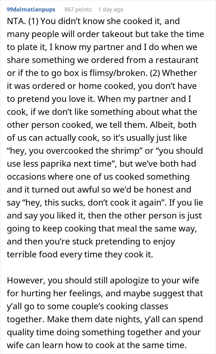 “aita For Insulting The Food My Wife Made Despite Not Knowing She Made It” 1486