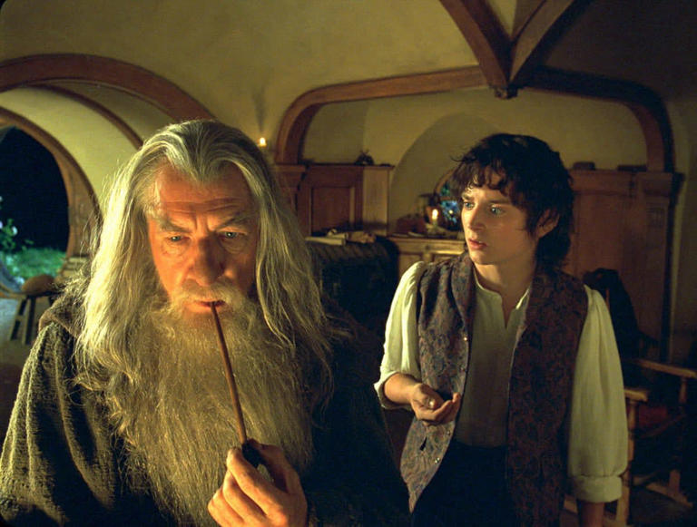 Ian McKellen as Gandalf with Elijah Wood as Frodo | Getty Images | Photo by New Line