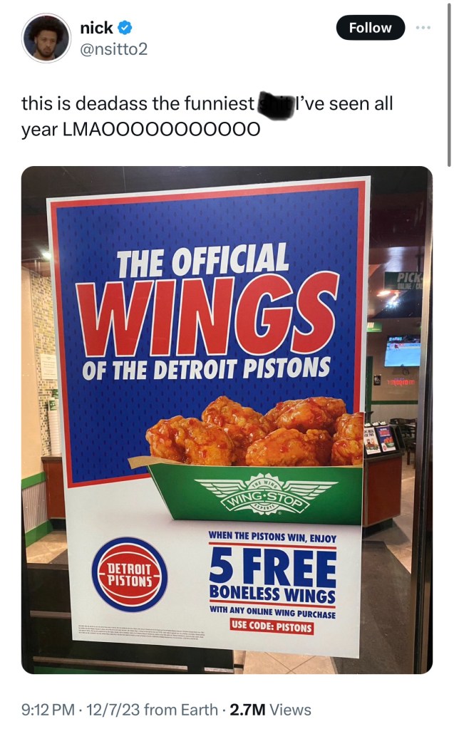a detroit wingstop promotion has completely backfired amid the pistons' 21-game losing streak