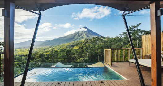 The accommodations at Nayara Tented Camp face Costa Rica's Arenal volcano.