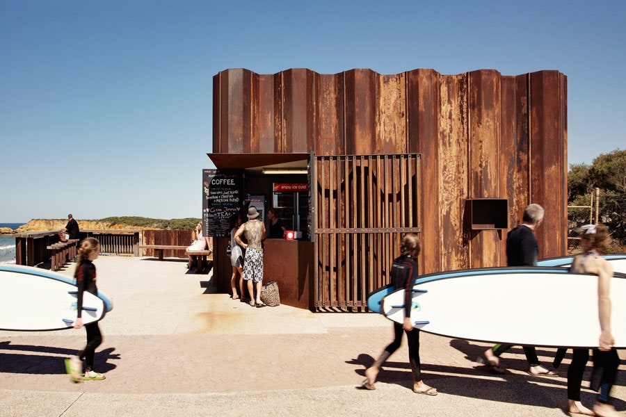 On a pristine stretch of Victoria’s coastline, the undulating façade of <a href="http://www.thirdwavekiosk.com.au/">Third Wave</a> recalls the waves below. The compact kiosk—occupying just over 200 square feet—houses the beach’s changing rooms in addition to the coffee bar, which serves international brews. Weathered sheet-metal that was used for flood protection in the area a few years prior was repurposed for the structure, which can be easily broken down and relocated if necessary.<p>Sign up for our newsletter to get the latest in design, decorating, celebrity style, shopping, and more.</p><a href="https://www.architecturaldigest.com/newsletter/subscribe?sourceCode=msnsend">Sign Up Now</a>