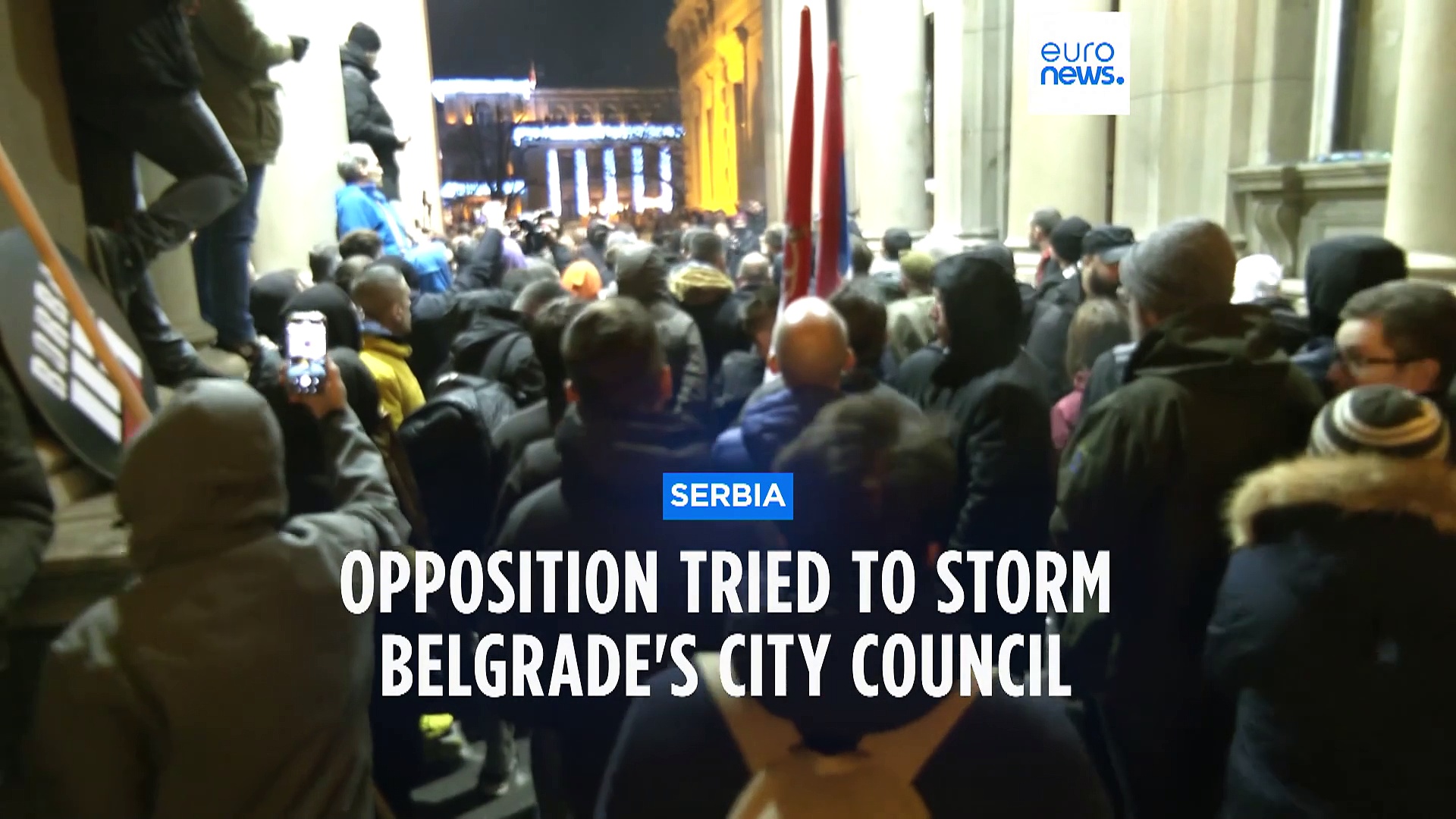 Serbian Police Fire Tear Gas At Protesters Threatening To Storm City Hall