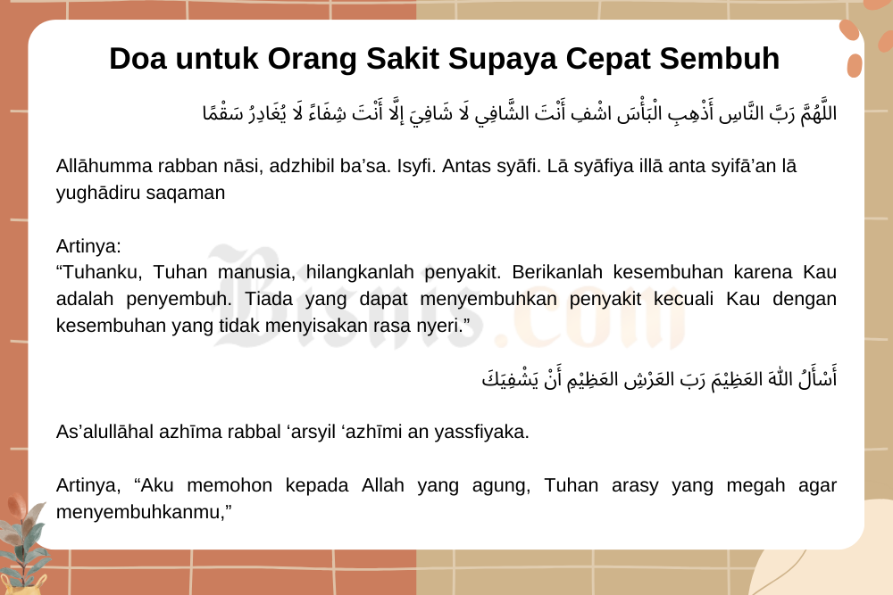 Ucapan Doa Untuk Orang Sakit Supaya Cepat Sembuh Menurut Islam