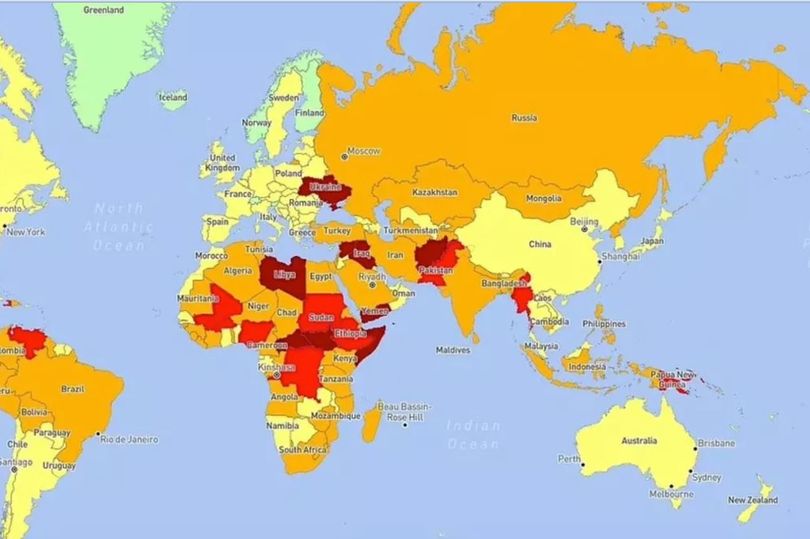 interactive map shows the world's most dangerous countries to visit with vacationers warned