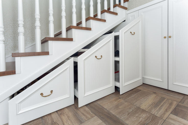 Easy Diy Under The Stairs Storage Blends Right In With Clever Design