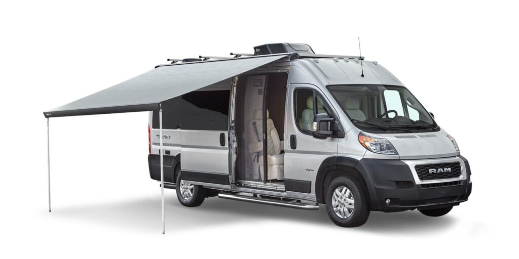 <p>Jayco launched a series of small RVs, including the Jayco Swift, Swift Li, and Terrain. This tiny RV is built on the <a href="https://thewaywardhome.com/custom-ram-promaster-vans" rel="noopener">Dodge Promaster</a> 3500 chassis and offers a comfortable living space for two people.</p><p>Although it doesn’t have tons of clearance, you can take the Swift off-grid with the addition of the JRide® ride and handling package, which makes <a href="https://www.thewaywardhome.com/off-road-adventure-van/">off-roading</a> way more comfortable.</p><p>With the Jayco Swift, you’ll get an electrical system supporting a 13,500 BTU AC unit with 190 watts of Go Power solar panels.</p><p>It has a full kitchen, a wet bath, and a convertible bed that can be two twin-size beds or one king. You’ll find plenty of storage space with an under-bed storage area and a wardrobe in the bathroom.</p>