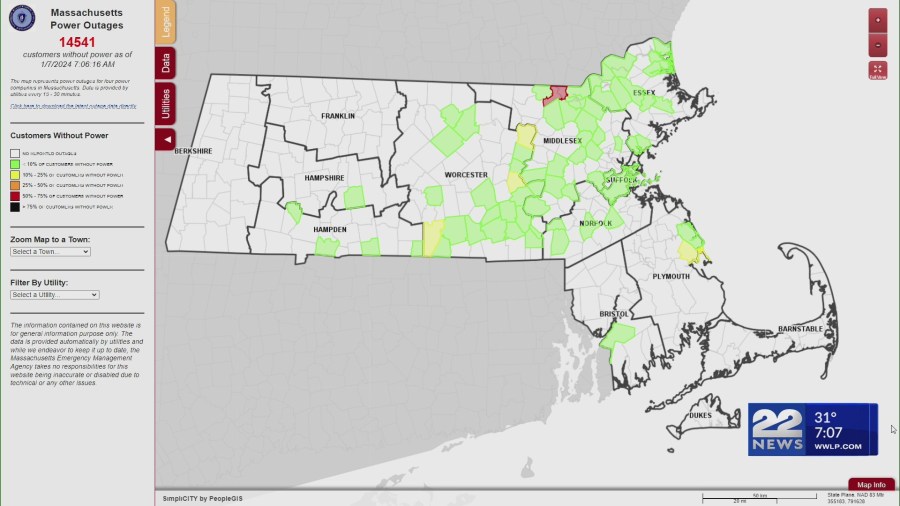 Multiple Power Outages Reported Across Western Massachusetts   AA1mAjt1.img