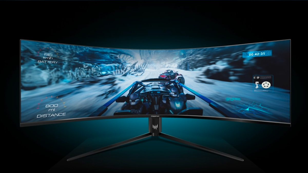 the acer predator z57 is a massive ultrawide 57-inch, 8k 120hz miniled gaming monitor