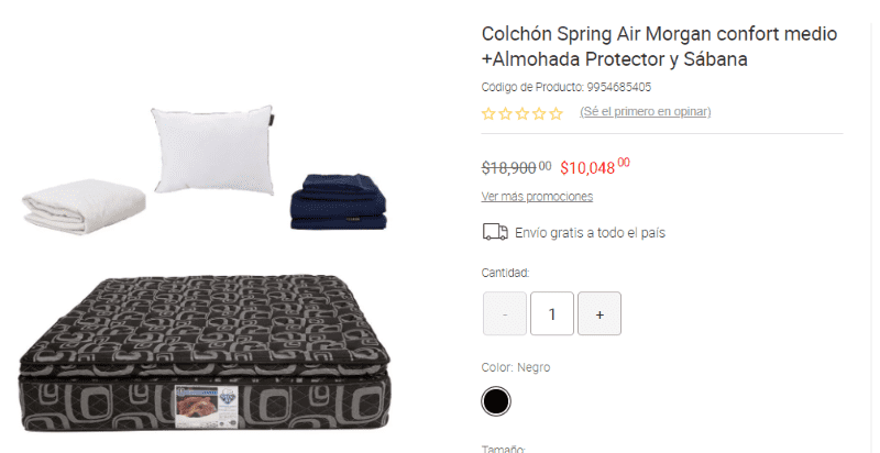 liverpool: combo de colchón spring air más almohada protector y sábana casi a mitad de precio