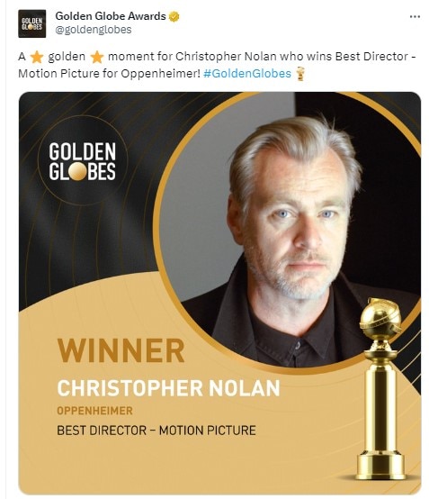 Golden Globes 2024 Cillain Murphy, Christopher Nolan win best actor